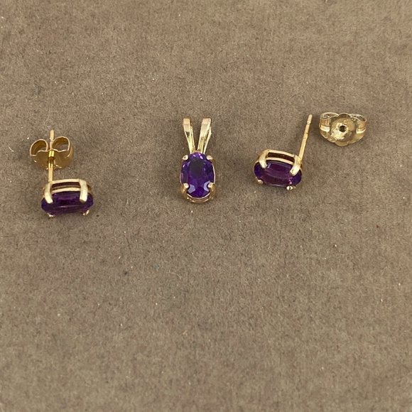 Vintage February Birth Stone Stunning Amethyst 14K Gold Earrings and Pendant - Picture 3 of 5
